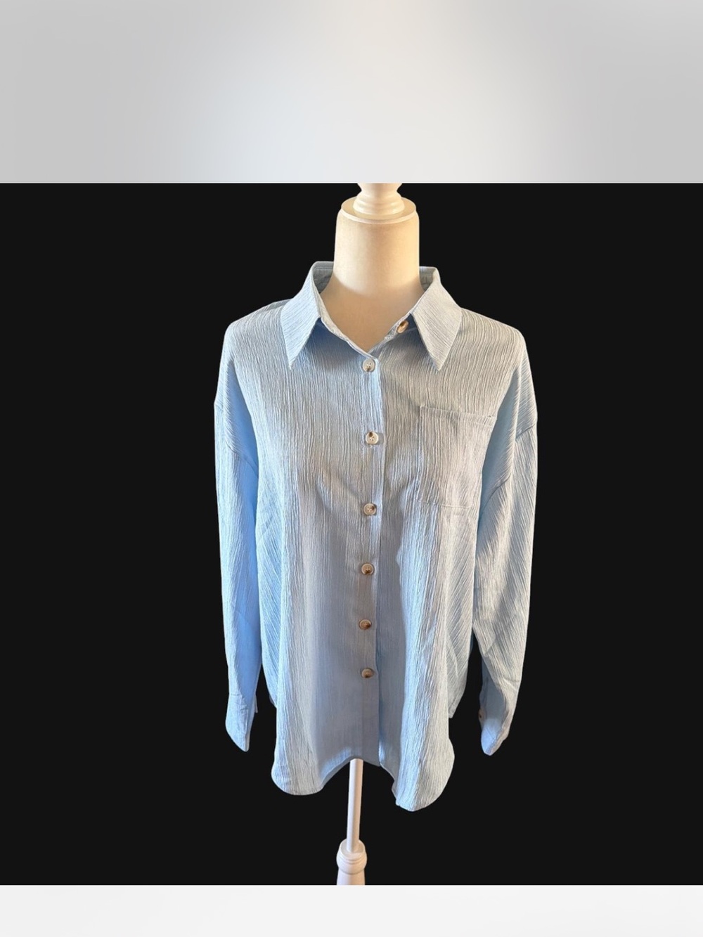 Light Blue Button-Up Textured Shirt- Large- NWT
